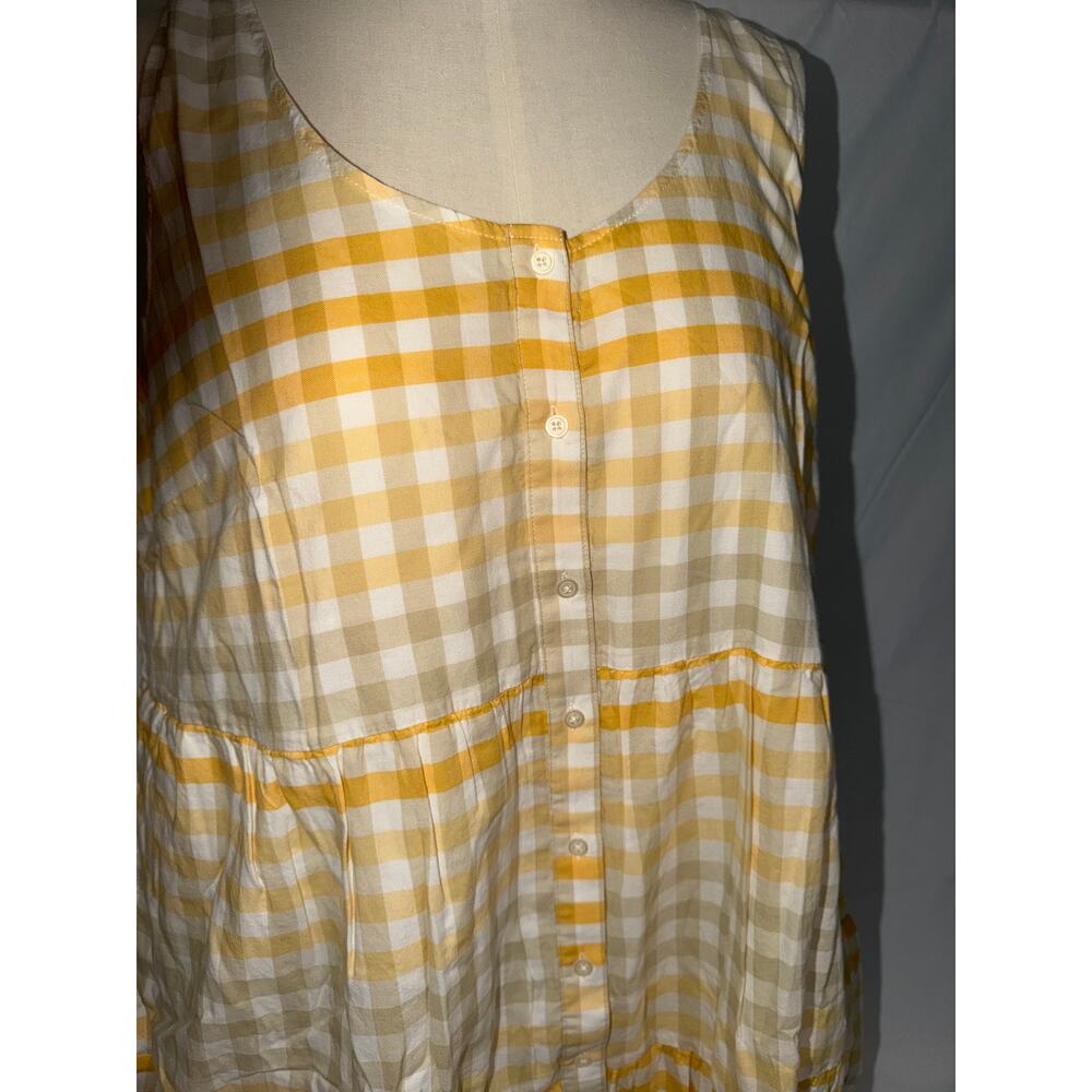 Madewell NWT Gingham Tiered Mini Dress XXL Yellow Plaid Sleeveless Button Front - Picture 2 of 5